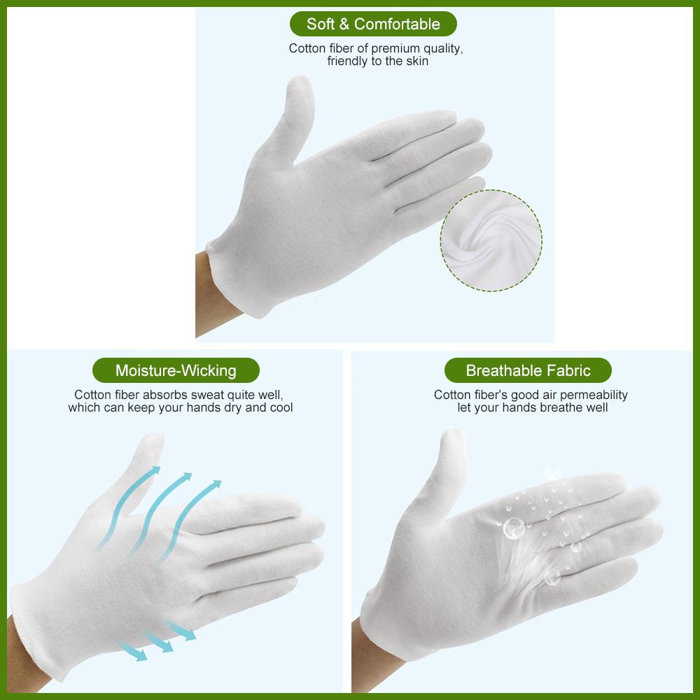 12 Pairs Cotton Gloves Breathable Soft Skin Friendly Work Cosmetic Moisturizing Jewelry Inspection Gloves