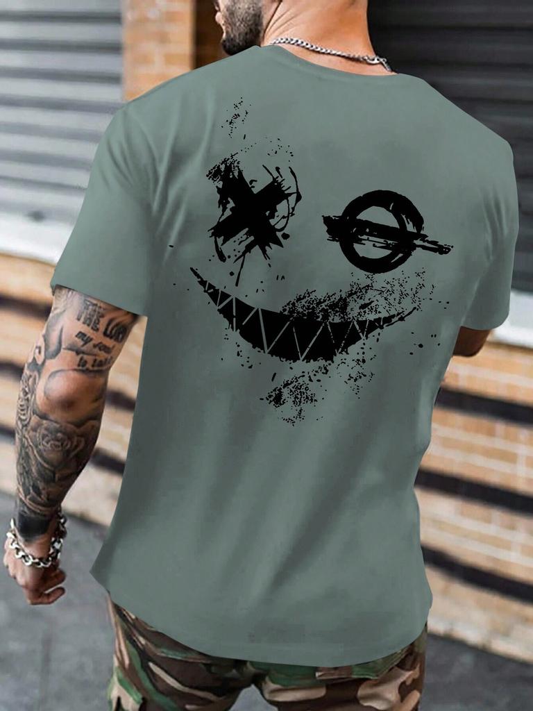 Manfinity LEGND Men T-Shirts Fit Crew Neck Short Sleeve Graphic Tee Smile Face Casual Summer Polyester