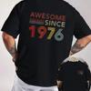 Awesome 50Th Birthday Decorations 50Yr 1976 50Th Birthday Motorcycle Double Sided Print T-Shirt Men Short-sleeve O-Neck Tops Tee