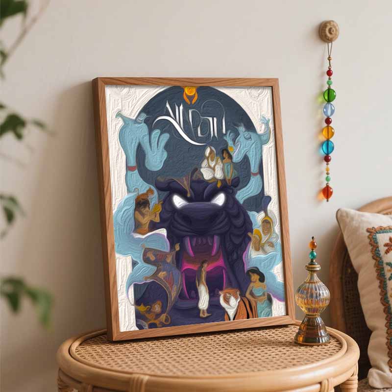 Disney Aladdin oil paint by numbers painting kit handmade diy home decor gifts, classic animation movie wall art for adults, craft kits