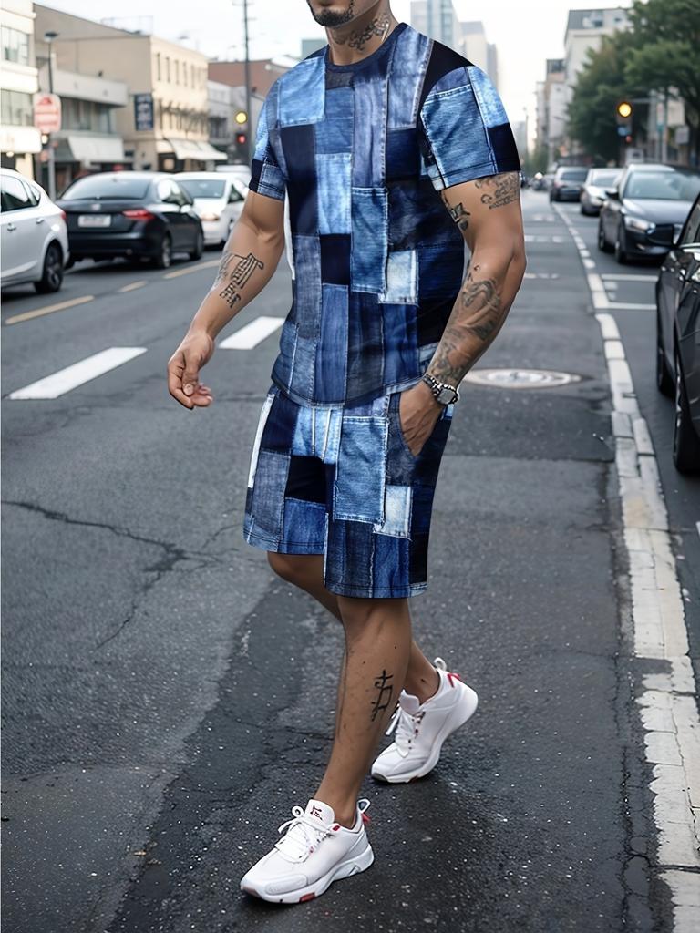 Fashion Casual Men's T-shirt Shorts Set Summer New 3D Printed Men's Clothing Daily Elastic Waist Shorts Short Sleeve Set