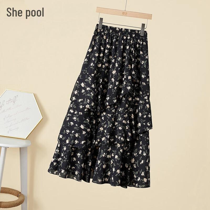 Women s Elastic Waist Printed Mid-length Skirt L