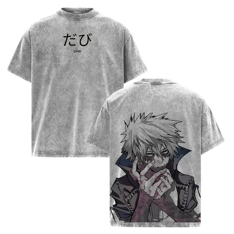 

Hot Anime My Hero Academia Dabi Print T-shirt Men Short Sleeve Clothing Cotton Tshirt Retro Washed T Shirt Harajuku Manga Tops XXL