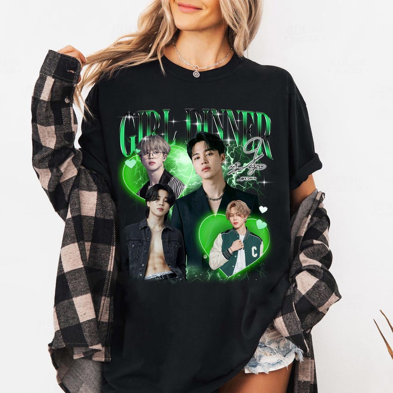

Вінтажна футболка Jimin Park, Футболка для фанатів Girl Dinner, Хіп-хоп вуличний одяг, Оверсайз футболка з коротким рукавом, Повсякденний одяг XL