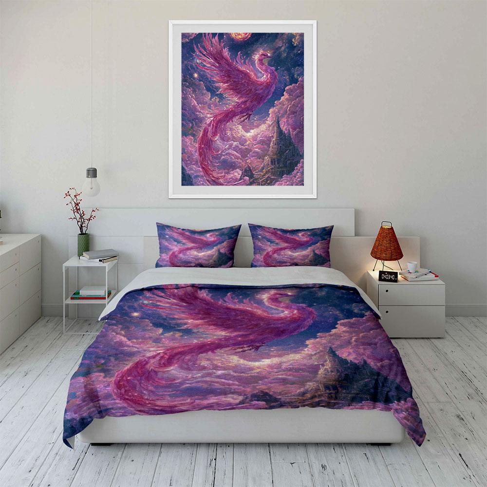Fantasy Phoenix Art Decor Set Bedding Set With 1 Duvet Cover 2 Pillowcases Single Double King Queen, Gift