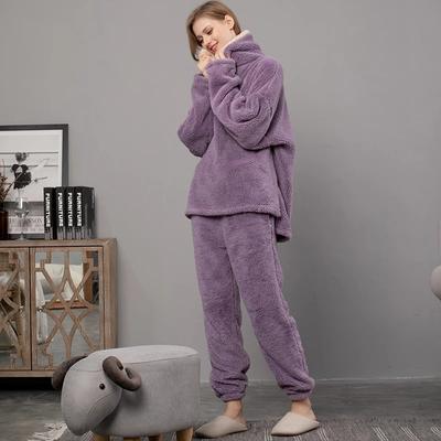 Nuovi Set Pigiama da Donna a Manica Lunga Tinta Unita Inverno Donna Pigiama Soffice con Pantaloni Spesso Caldo Pile Abbigliamento da Casa per Donna