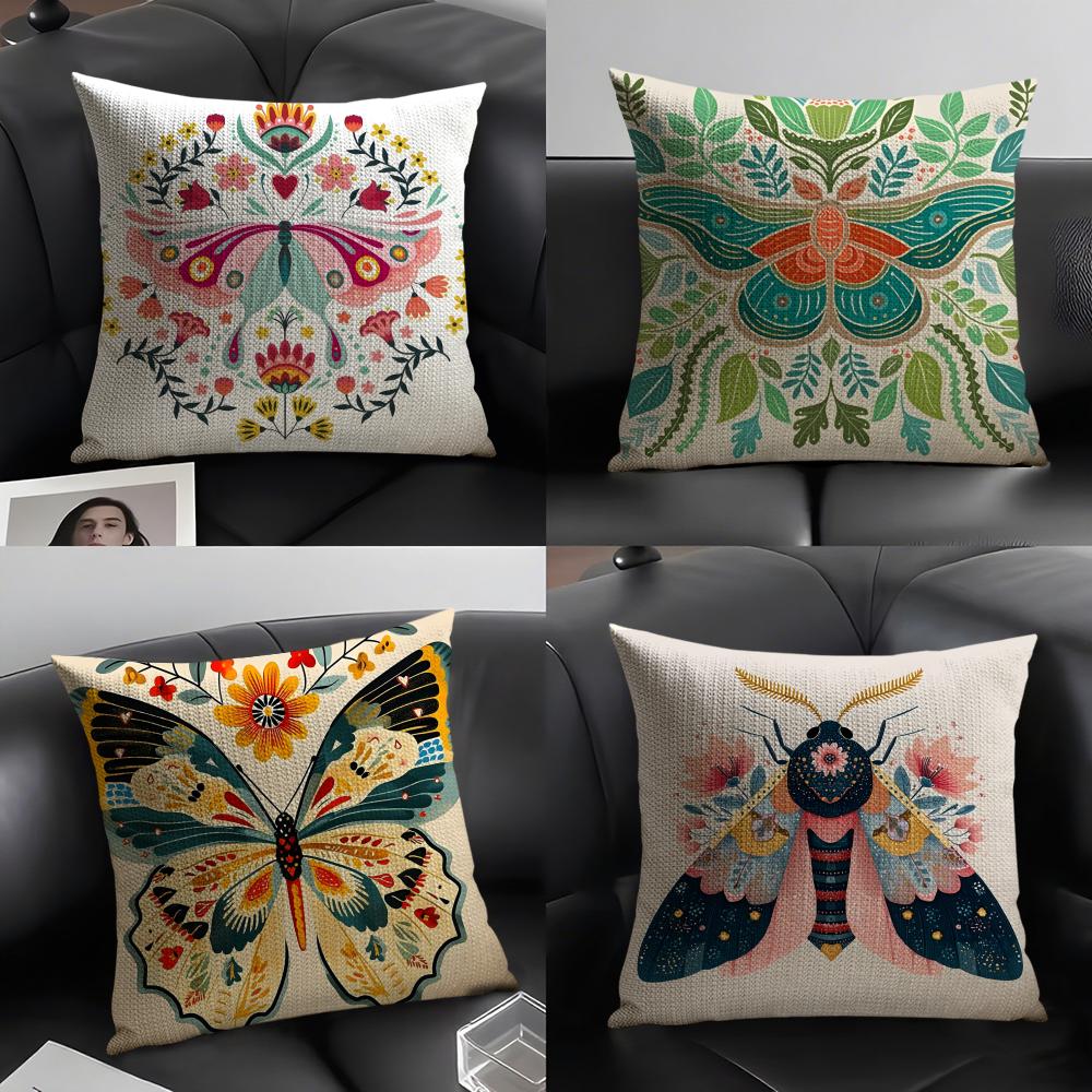 Fashing Plant and Insect Home Prints Pillow Case Natural Linen Double-Sided Printing Sofa Home Decor Cushion Cover