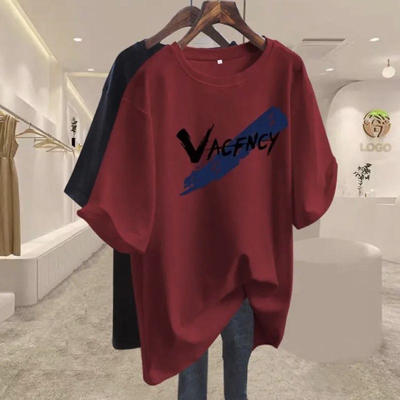 Women's Clothing Chic Hand-Painted Letter Print T-shirt Summer New Casual Loose 100 Cotton Short Sleeve T-shirt Lady Y2k Pullove