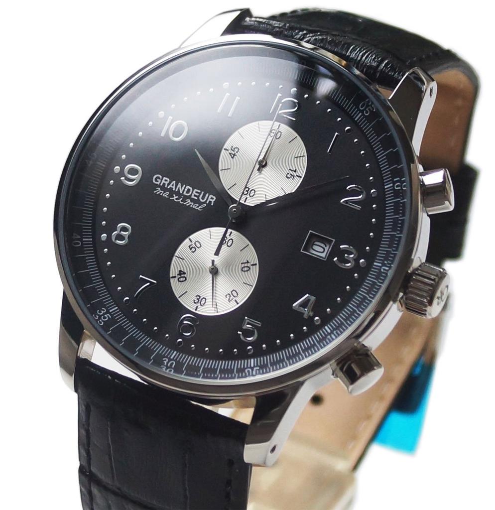 Grandeur 10 ATM Water Resistant Leather Chronograph Watch OSC051W2 Black x Leather [GRANDEUR] Men's Silver/Black