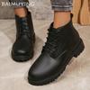 Winter Women Ankle Boots Leather Flats Designer Lace Up Shoes 2024 Trend New Brand Classic Motorcycle Boots Goth Botas De Mujer