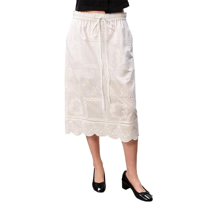 

GREEN BELT Embroidered Cotton Midi Skirt M