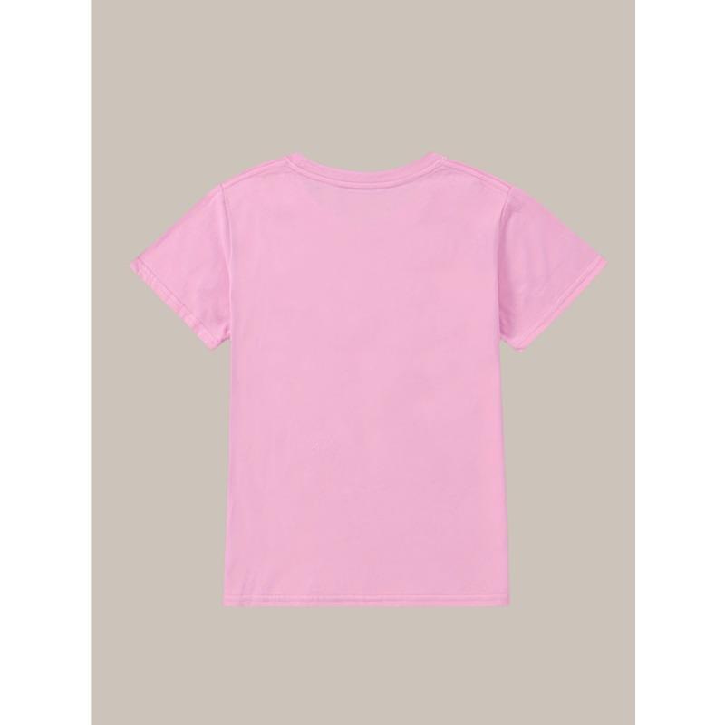 European sizes 1pc, Summer Casual Girls' Round-neck Short-sleeve T-shirt, Soft and Skin-friendly, Fashionable and Versatile