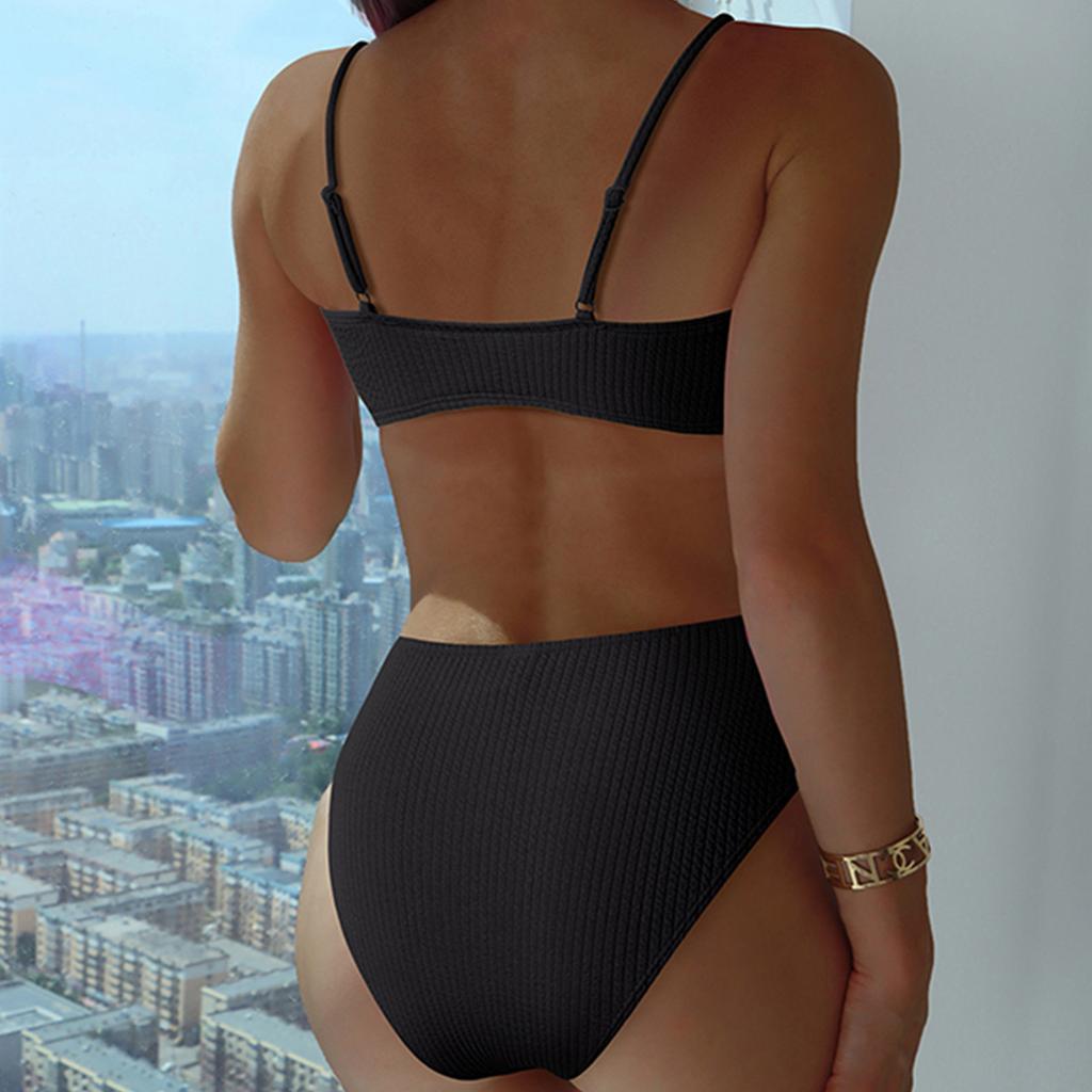 Women's High Waist Drawstring Split Bikini With Chest Pads Without Steel Bra Swimsuit