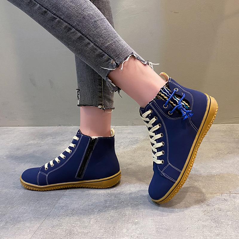 Winter New Snow Boots Women's Flat Heels Martin Boots Lace-up Zipper Cotton Short Boots Women's Cotton Shoes