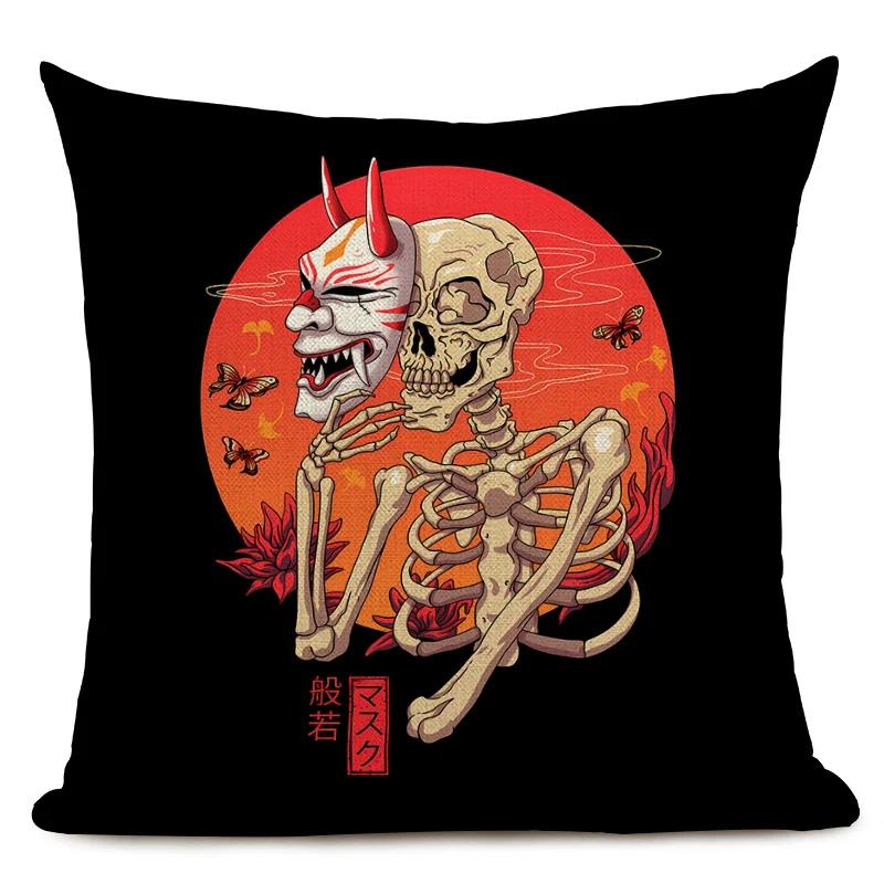 Japanese Style Decorative Cushion Cover Cute Japanese Ramen Tea Cat Octopus Pillowcase for Home Decor