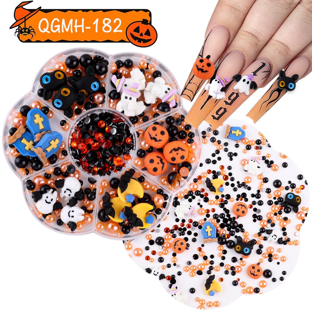 Nail Art Christmas Bells Snowflake Elk Snowman Nail Art Ornaments Halloween Kid Funny Ghost Pumpkin Nail Accessories