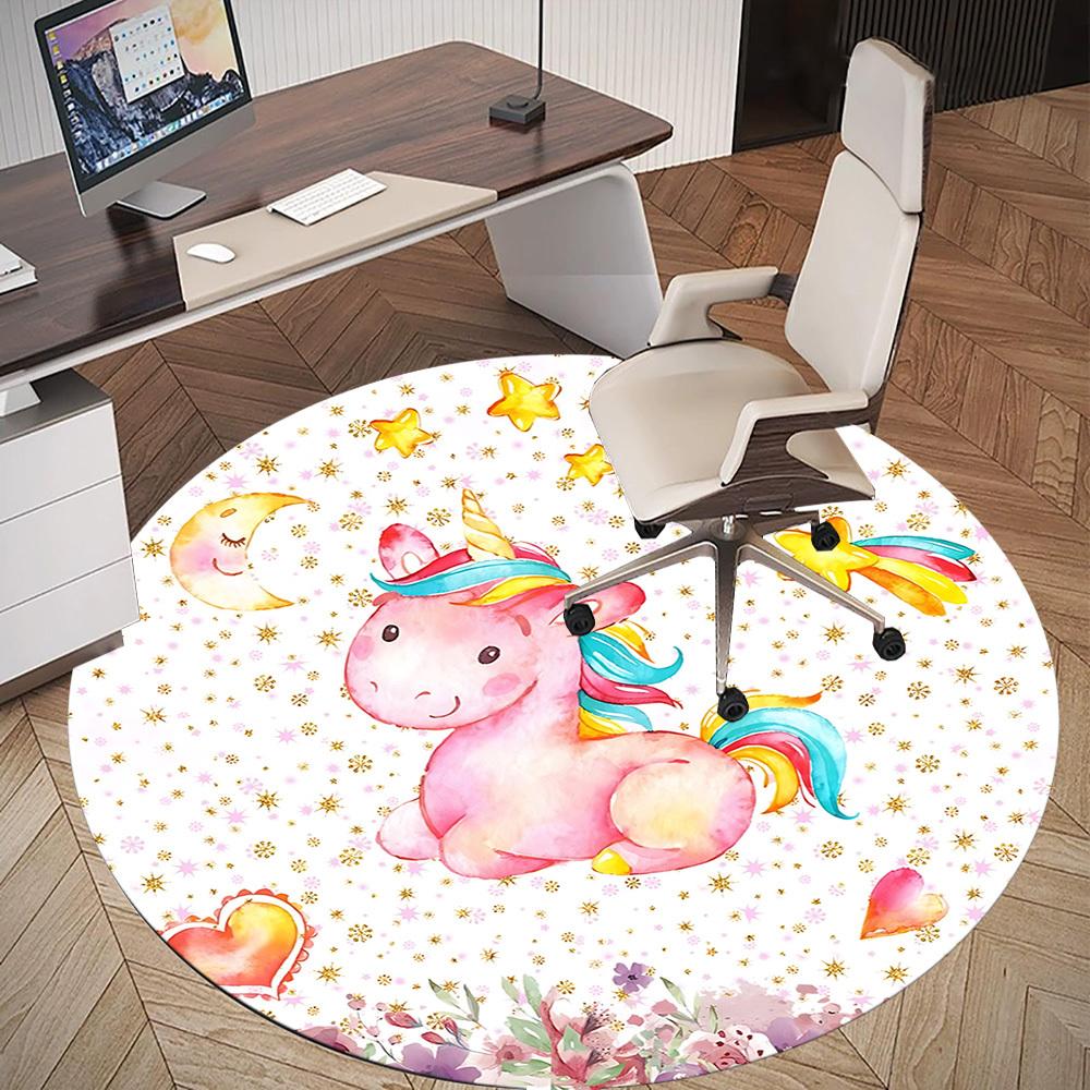 1pc Unicorn Flowers Round Chair Mat Area Rug - Non-Slip, Floor Mat for Office, Bedroom, and Indoor Decor C1125214