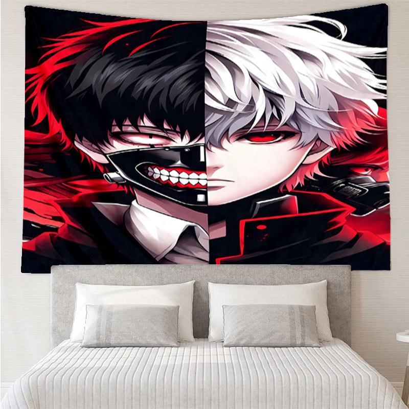 Tokyo-Ghoul Print Tapestry, Backdrop, Easy Setup, Ideal for Bedroom, Office & Living Room, with Aesthetic Wall Hanging Decor.