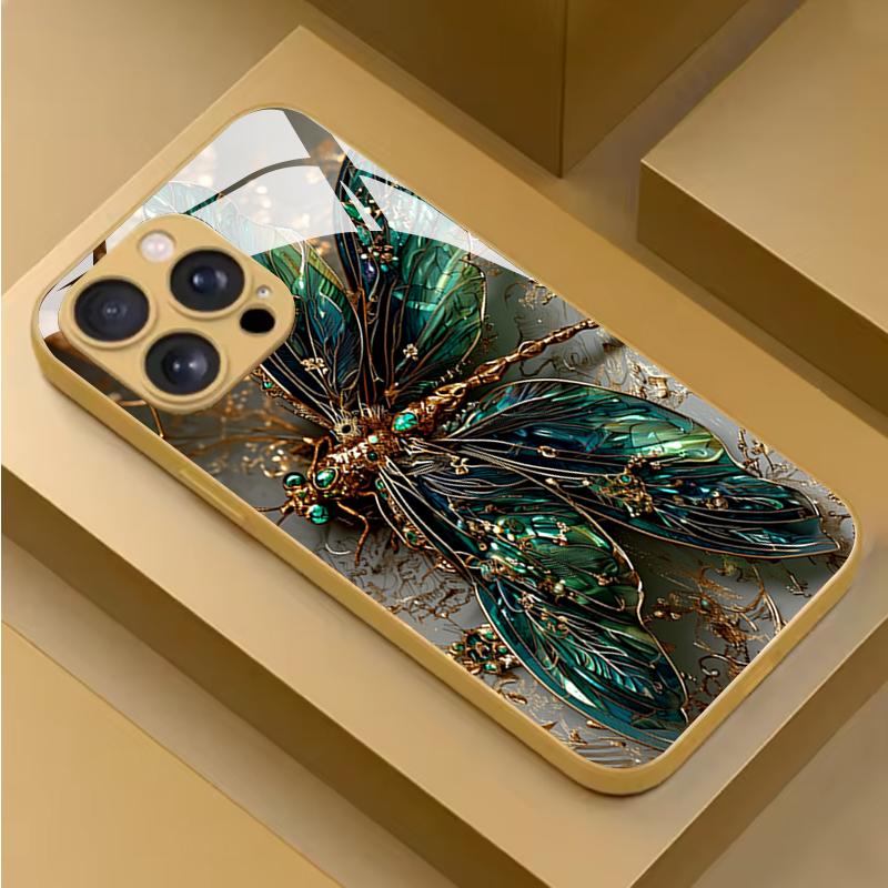 Carcasă Telefon din Sticlă Călită cu Aripi de Libelulă Pentru iPhone 17 13 12 11 Pro Max 16 15 14 Plus 16E 17 Air Protecție Cameră Capac Dur