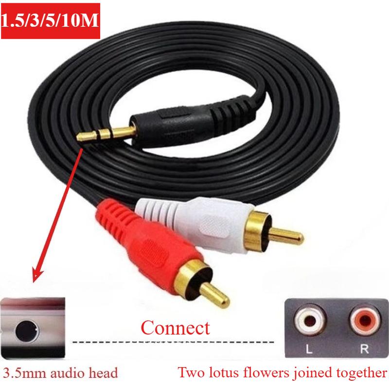 1.5m/3m/5m/10m RCA Audio Cable 3.5mm Jack To 2 RCA Aux Splitter Adapter for TV Box Home Theater Speaker Wire 3.5mm To 2RCAGood Product