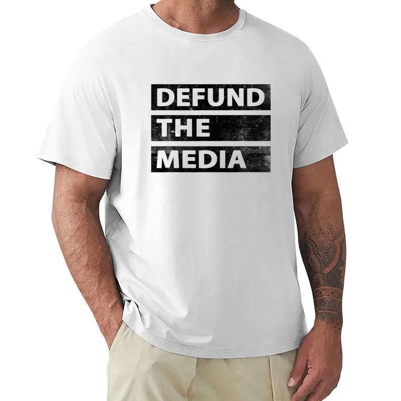 NEW Defund The Media Political Fake News Simple Text Gift TShirt MADE IN USA