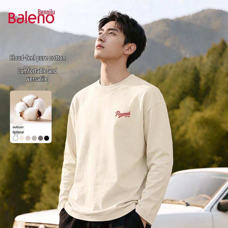 Baleno Men's Cotton Long-Sleeve Crew Neck Oversized T-Shirt