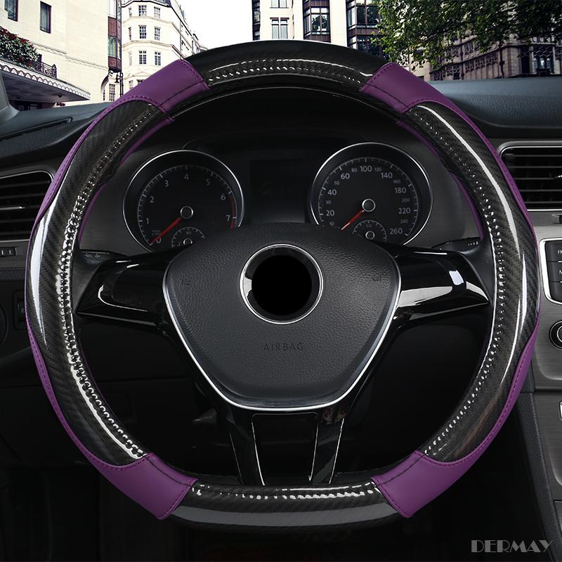 DERMAY D Shape Steering-Wheel Black Auto Car Steering Wheel Cover Leather 38CM Wheel Cover Interior Accessories