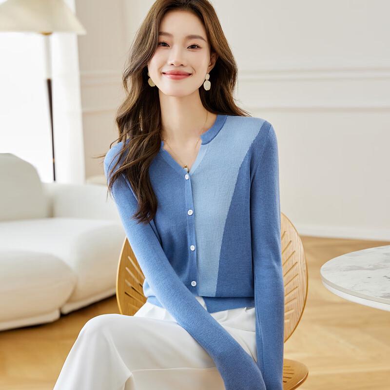 Srcr Women's Elegant Color-Block Short Knit Cardigan