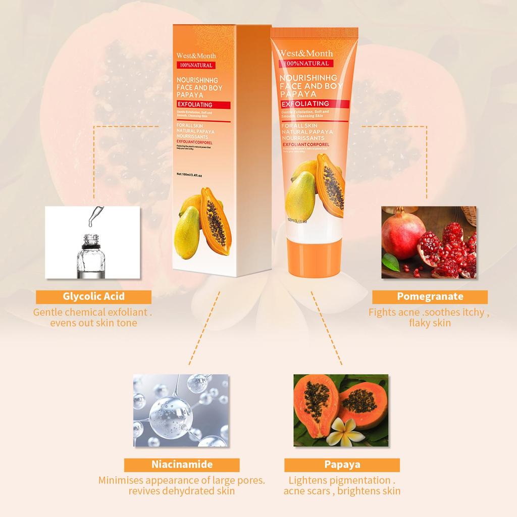 West&Month Papájový exfoliační gel - Jemně čistí keratin, hydratuje, zpevňuje a rozjasňuje pleť. Vhodné pro obličej a krk 100 ml