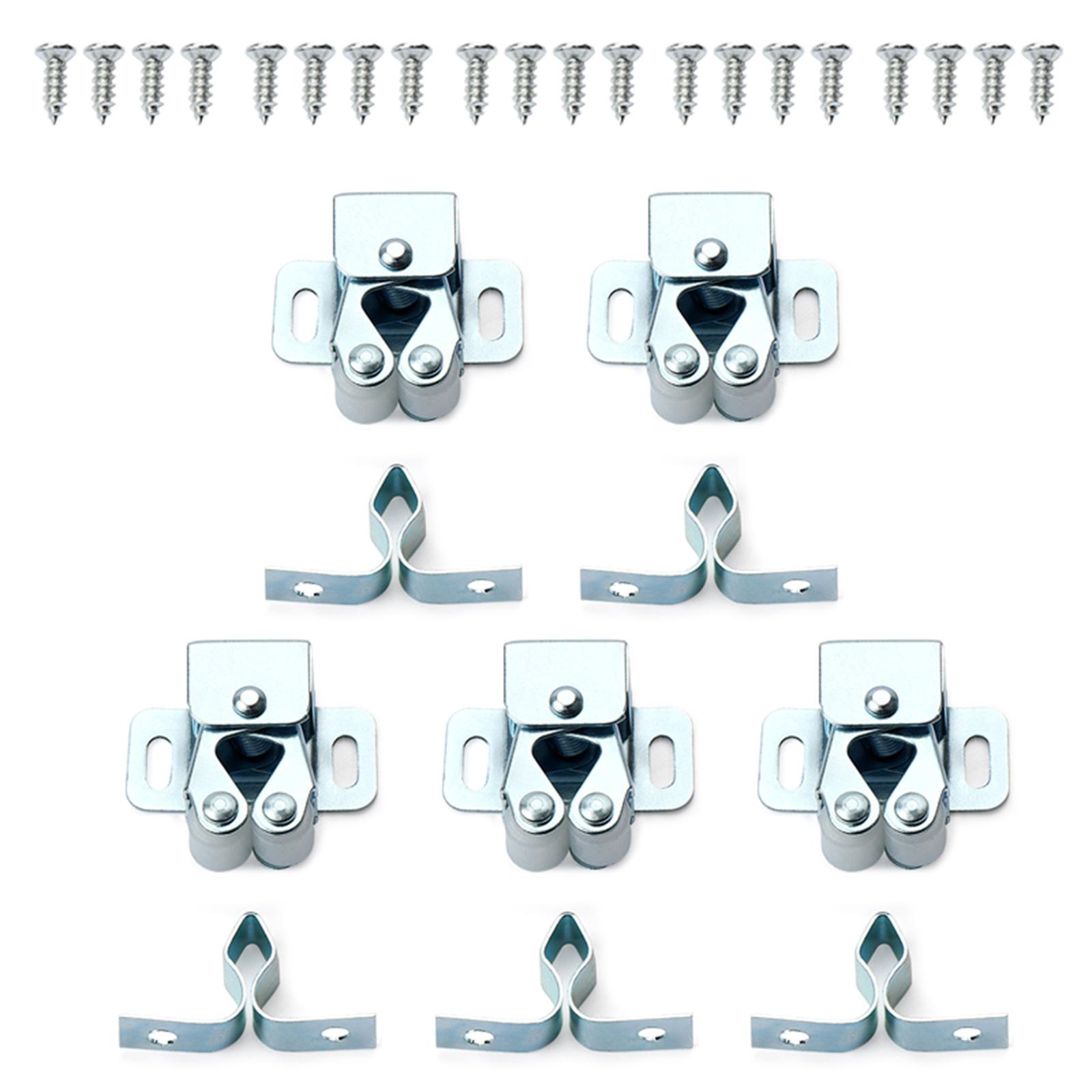 

Набор из 5 защелок для дверцы шкафа с винтами, защелка для шкафа с двумя роликами, защелка для шкафа с двумя роликами, для использования в домашней мебели 1 серебряный