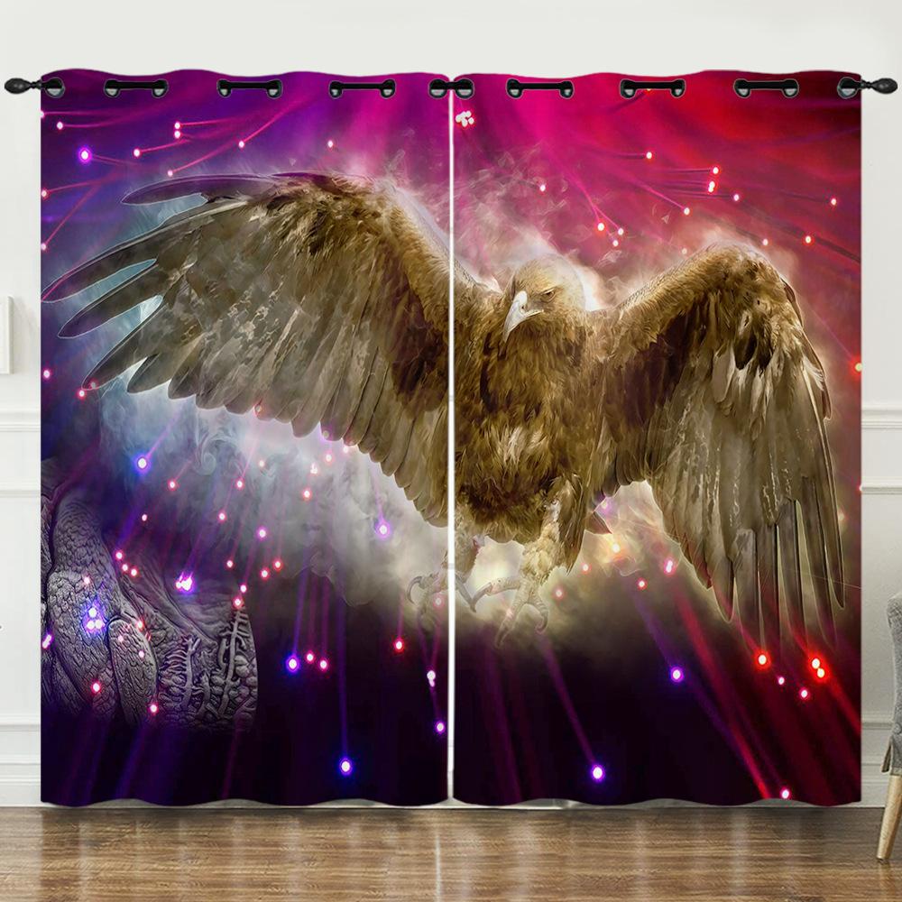 Curtain Cartoon Animal Eagle Animation Oil Painting Digital Printing Blackout Curtain Punching