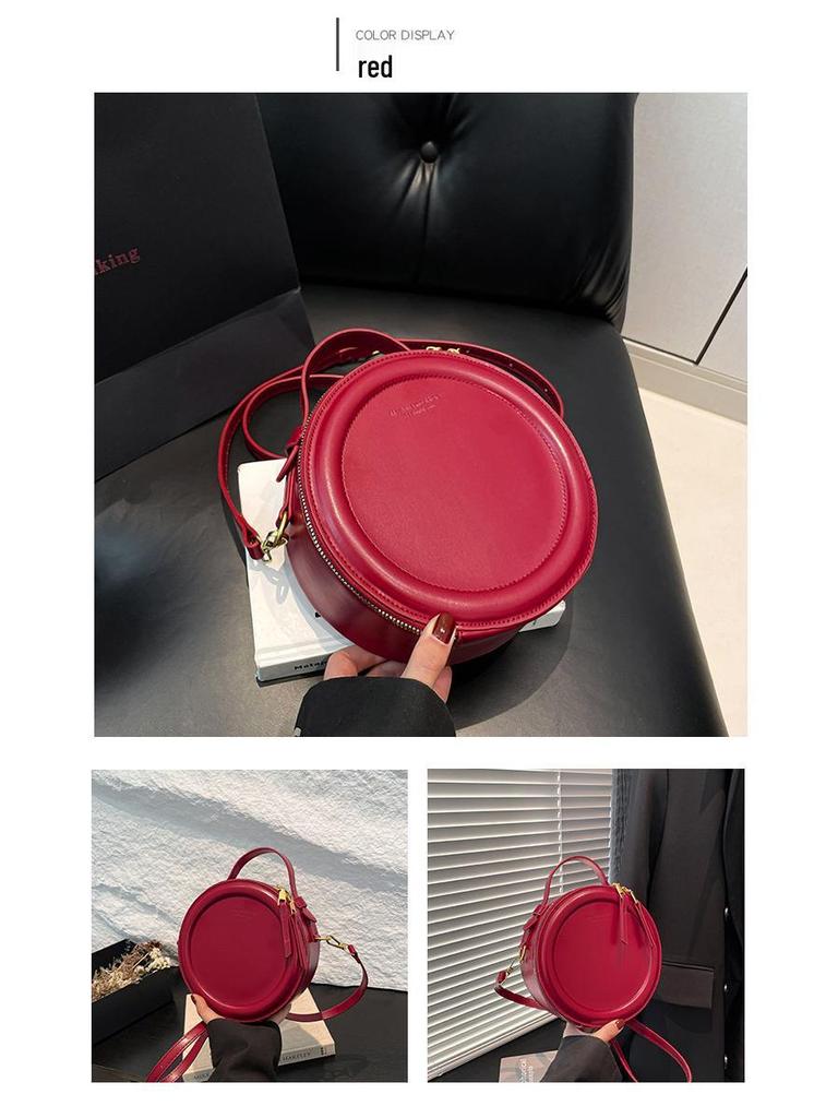Niche Retro Hong Kong Style Women's Round Handbag - 2025 Early Spring Fashion, Versatile Single Shoulder Crossbody Bag