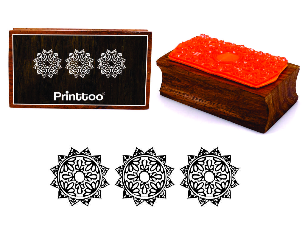 Printtoo Scrap-Booking Mandala Design Rectangular Wooden Rubber Stamp Block