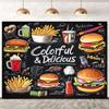 1 brightly painted burger and fries scene backdrop - machine washable perfect for holiday portraits and decorations