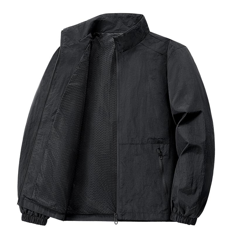 

Men Stand Collar Jacket Full Zip Lightweight Breathable Casual Windbreaker M чорний
