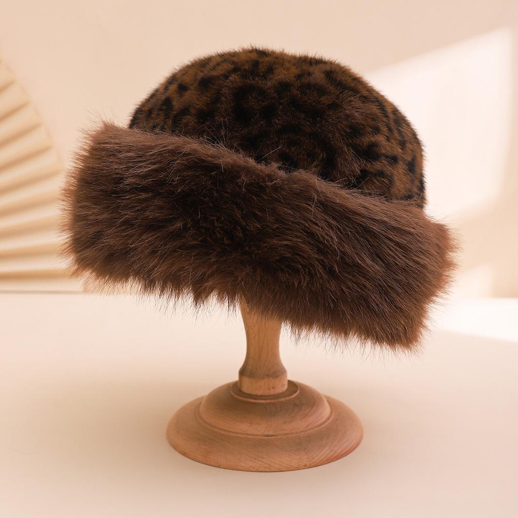 Winter Fleece Leopard Print Mongolian Hat,personality Fashionable Warm and Soft,women's Autumn Winter Fisherman Hat for Holiday