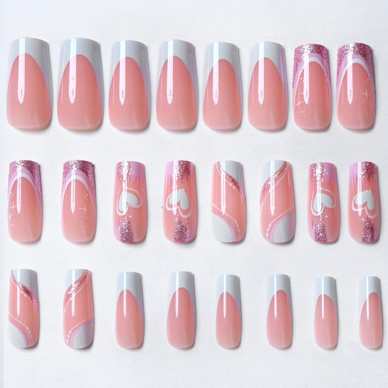 24 pieces almond wearing nail sexy love fake nail French prefabricated manicure