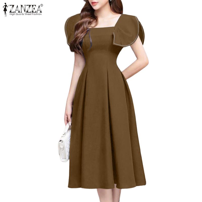 ZANZEA Women Square Neck Summer Casual Sleeveless Dress