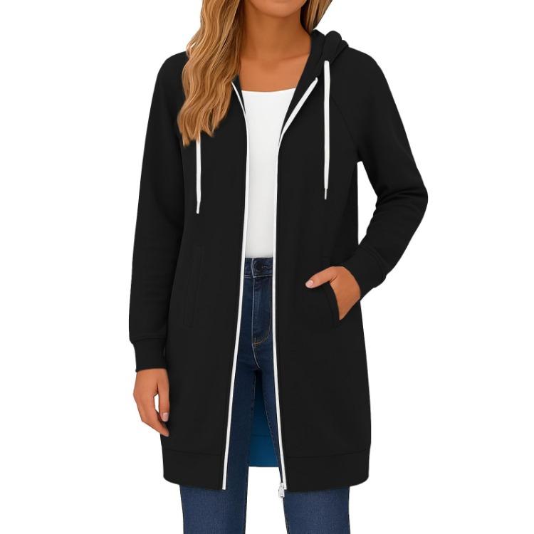 Felpa con cappuccio e zip oversize da donna, manica lunga, tunica, felpa, giacca autunnale casual, cappotto con tasca