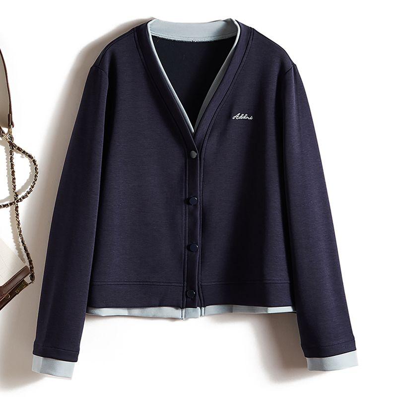 

Вафельный узор! Экспорт Ежедневный Заказ Женский V-образный вырез Вышивка Буквы Имитация Двойки Однобортная Верхняя одежда 2025 Новые Топы Dark Blue XL