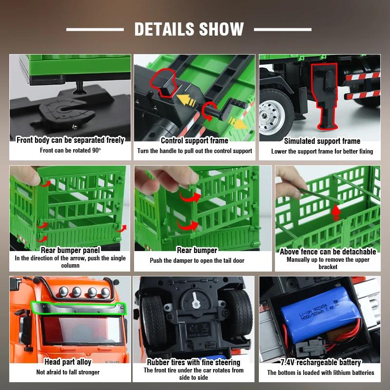 Huina 1/18 Rc High Hurdle Transporter Truck 9Ch Semi Trailer Sound Led Remote Control Rotation Engineering Vehicle Kids Toy Gift