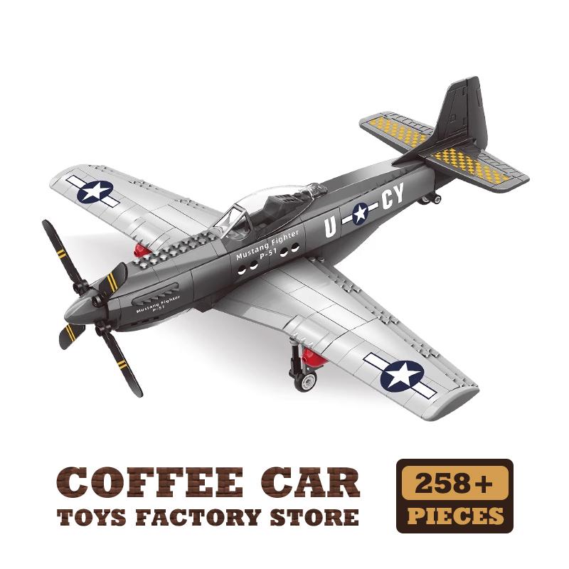 Non-Toxic Ww2 Military M1128 Mobile Gun Tank Building Blocks P-51 Fighter Bricks Puzzle Toys Soldier Armored Car Model Adult Children Gift