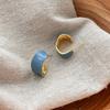 Semi-Round Drop Glaze Wide-Sided Metal Stud Earrings, Simple And Versatile Light Luxury, Unique Retro Maillard Temperament Earrings