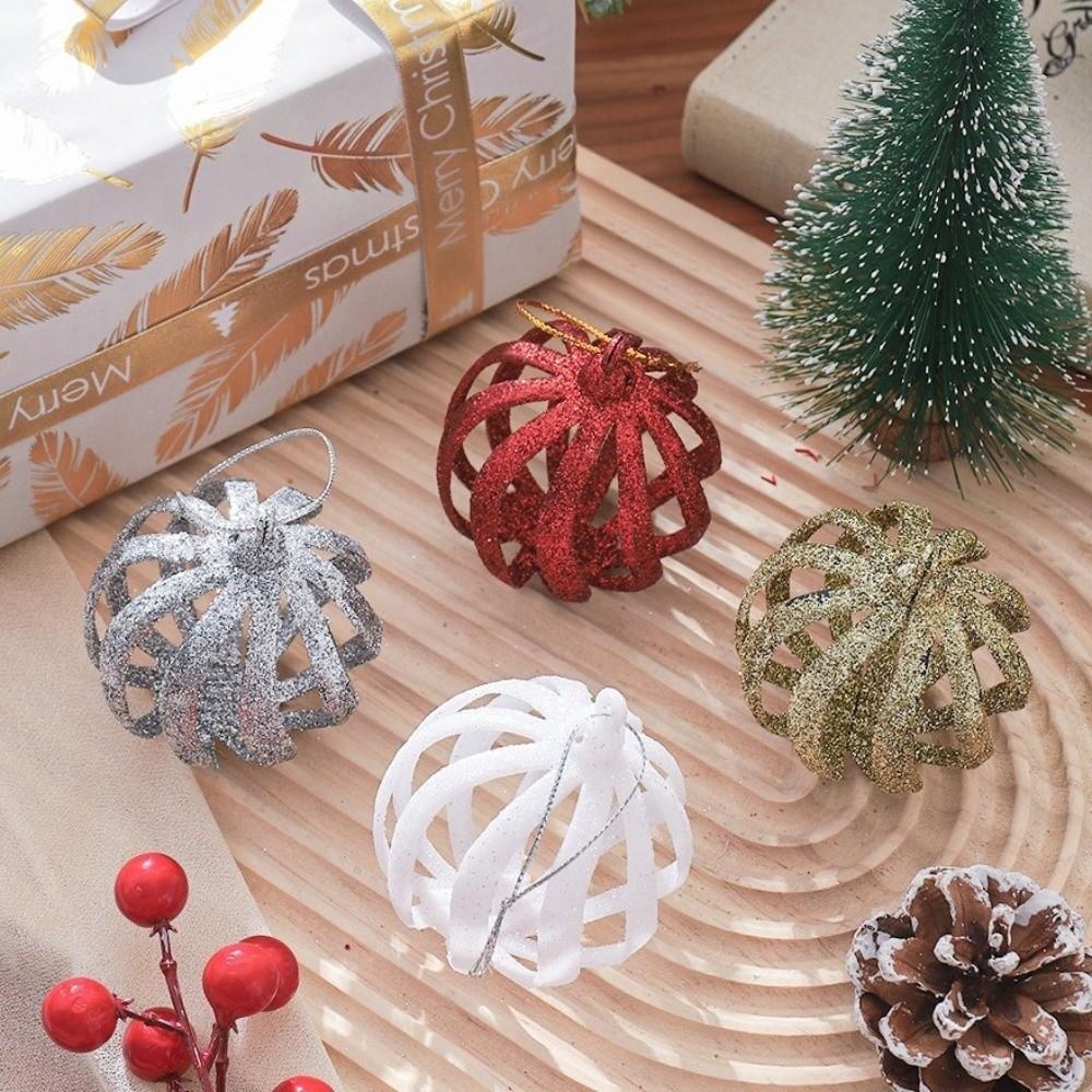 6Pcs 6cm Hollow Ball Pendants Glitter Christmas Tree Spheres Pendant  New Year