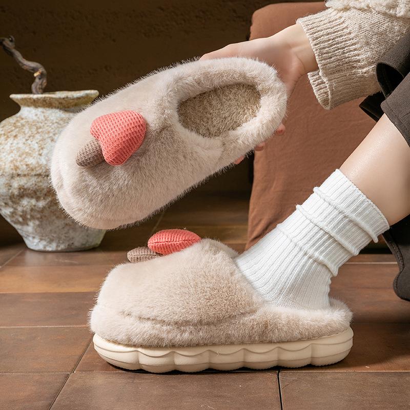 Source thick bottom root mushroom cotton slippers winter couple indoor non-slip household warm fluffy slippers