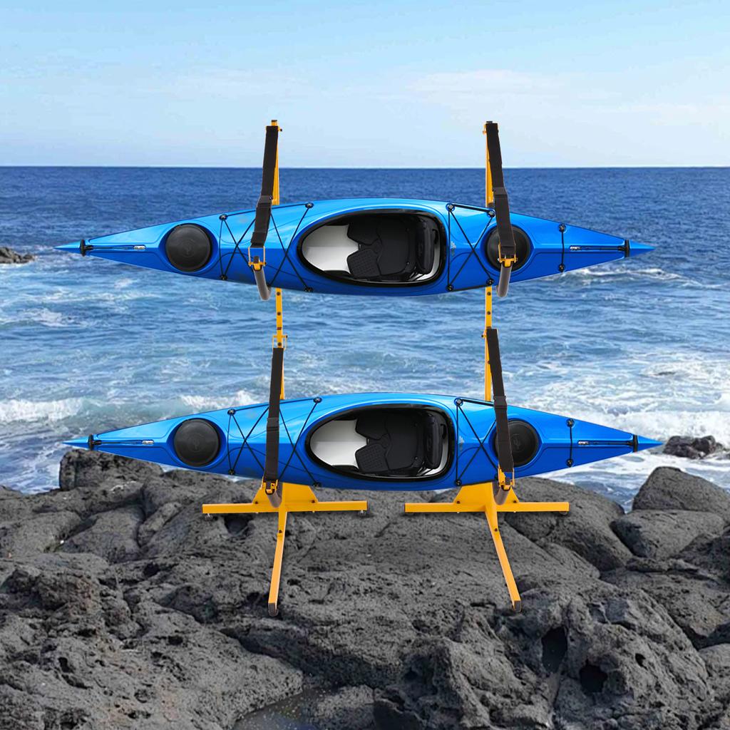 Kayak Opbergrek 240LBS Totale Capaciteit Houdt 2 Kajaks Verstelbaar Ontwerp Krasbestendige EVA Beschermers Ruimtebesparend Vloerbevestiging