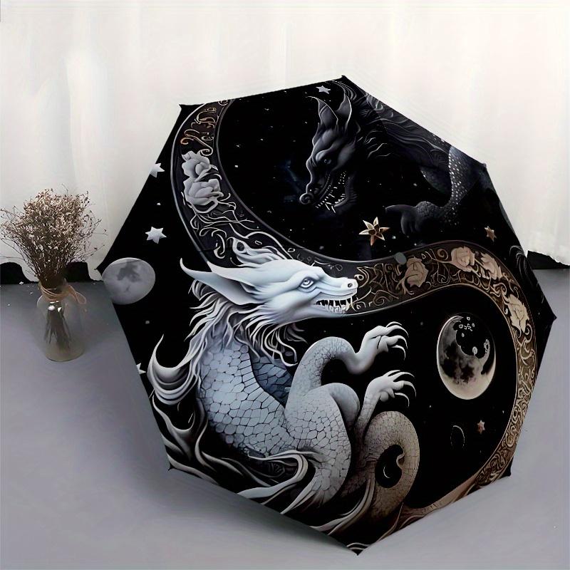 Dragon Yin Yang themed, Eight ribbed, Self folding Umbrella Is Suitable for Everyday Outdoor Use and Is An Ideal Gift for Friends and Family