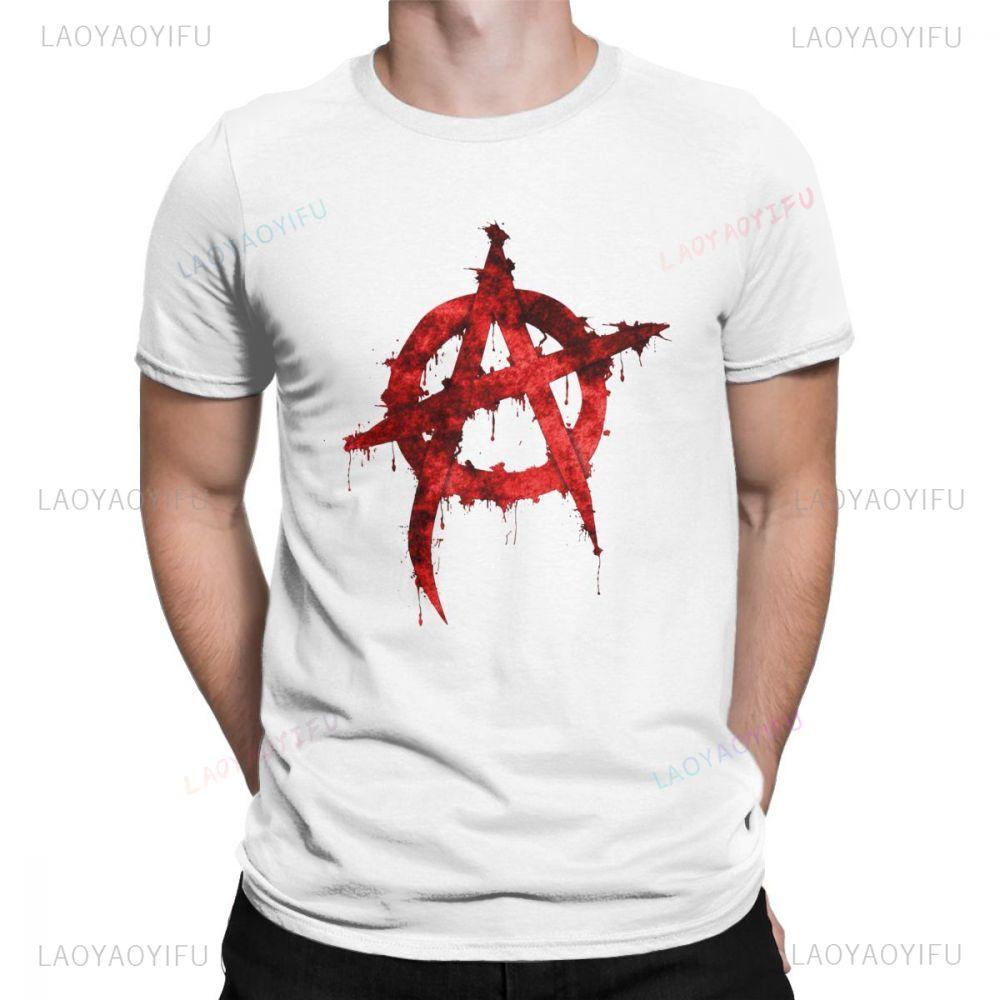 Vintage Anarchy Anarchist Printed Loose TShirts Unique Men Crew Neck T Shirt Short Sleeve Anarchy Symbol Personalized Clothing