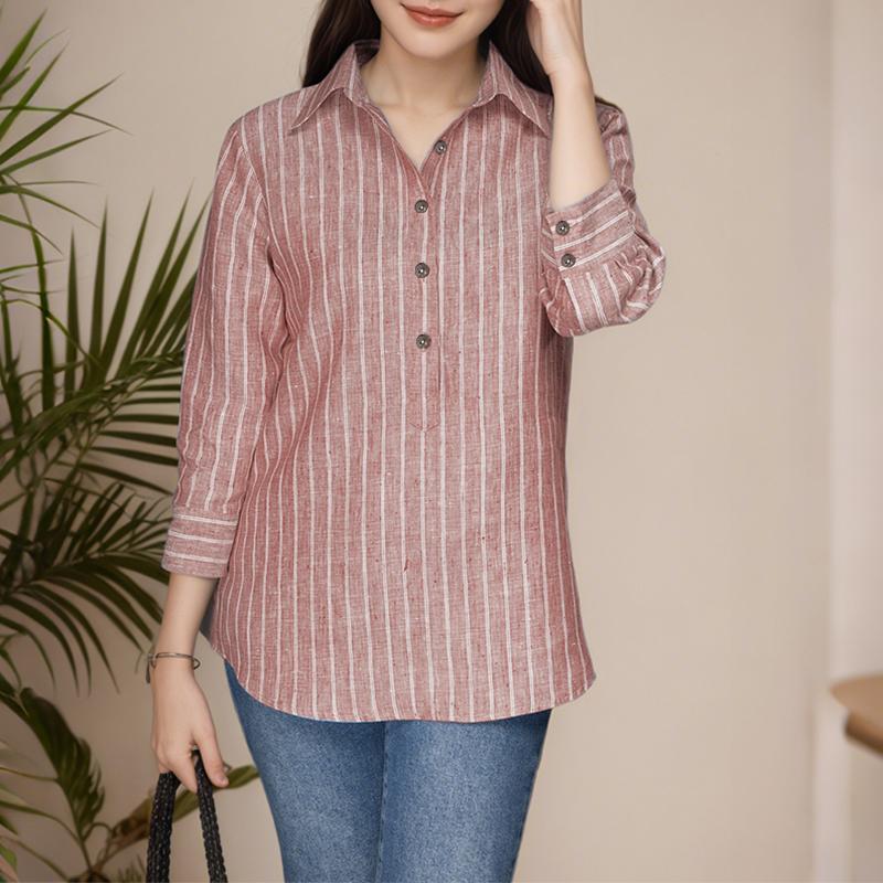 

ZANZEA Женская повседневная свободная полосатая блузка с отложным воротником и рукавами 3/4 4XL розовый