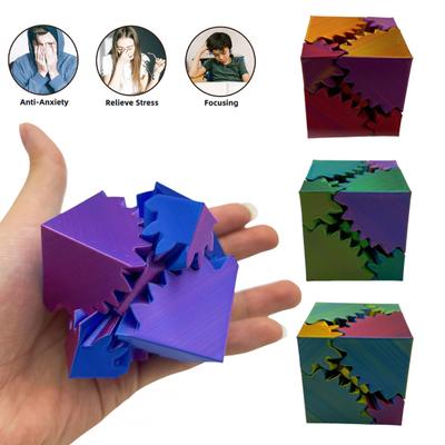 3D-gedrucktes Zahnrad-Würfel-Spielzeug zur Stress- und Angstlinderung, Spin Cube, tragbarer Zahnrad-Quadratblock, sensorisches Zappelspielzeug, Geschenk für Kinder, Teenager und Erwachsene